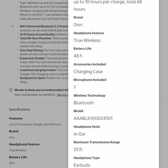 UNUSED ONN TRUE WIRELESS BLUETOOTH EARPHONES & CHARGER REG $35 ONLY $19 OR $15 - Picture 10 of 11